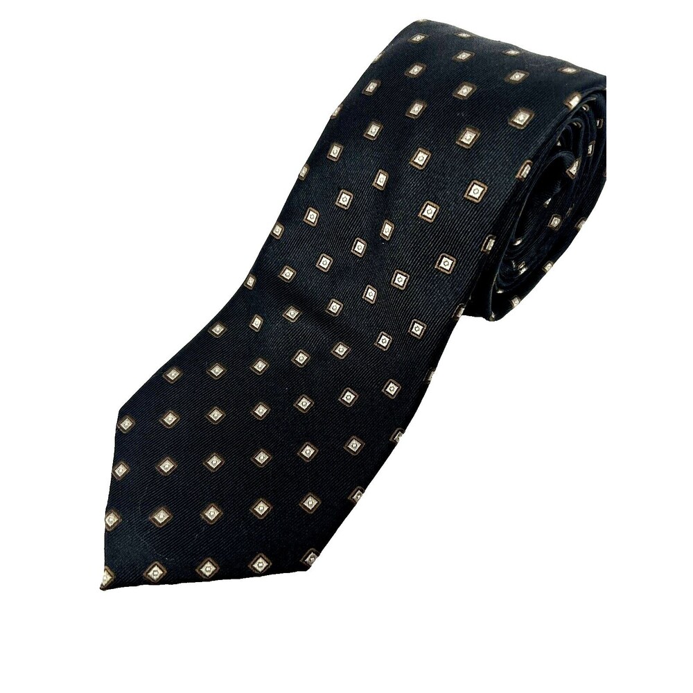 Roundtree & Yorke Neck Tie Mens Black Beige Square 100% Silk Handmade